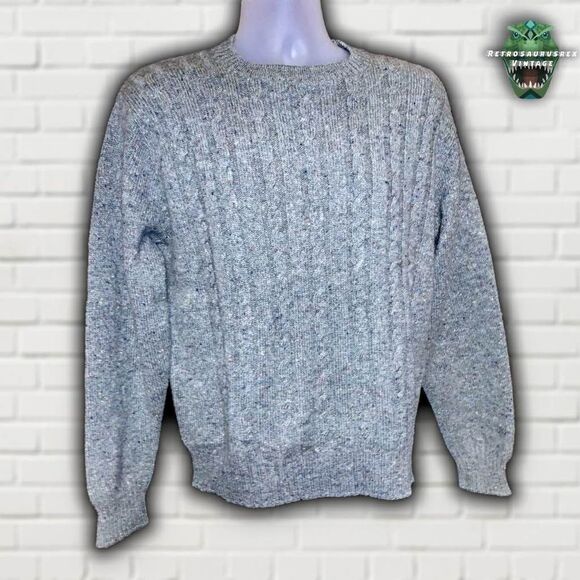 70S Jantzen Green Speckled Cable Knit Crewneck Sweater, M - Picture 5 of 7